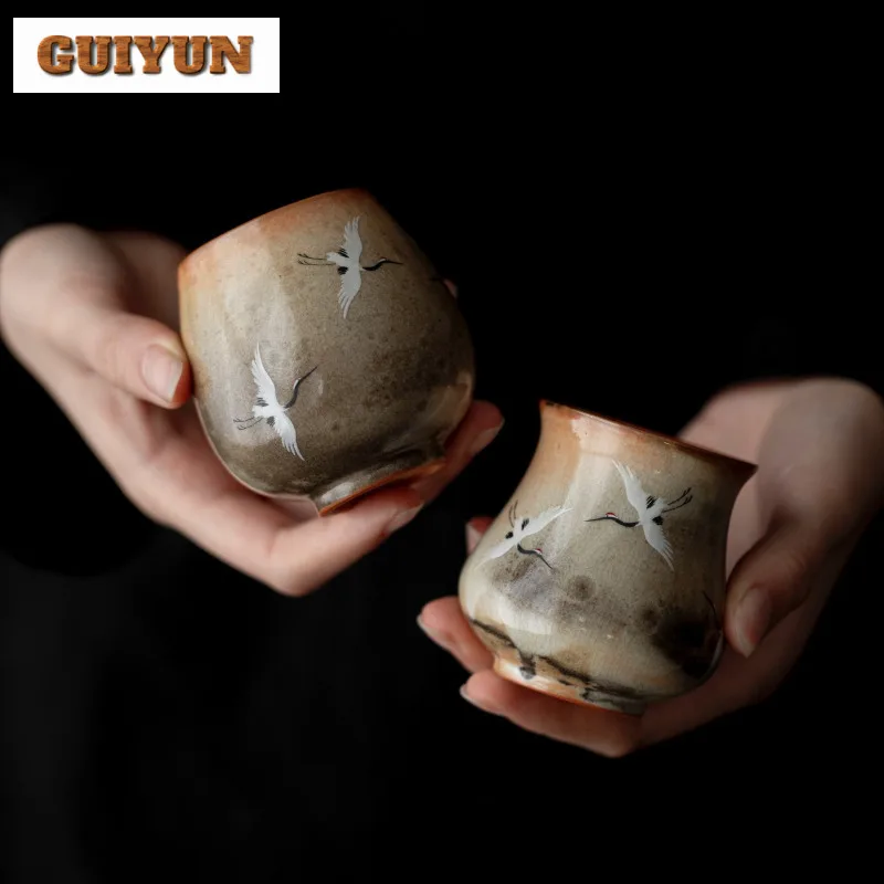 100ml Wood-fired Porcelain Crane Teacup Japanese Tea Bowl Single Cups Fragrance Cup Jianzhan Master Cups Tea Services Drinkware