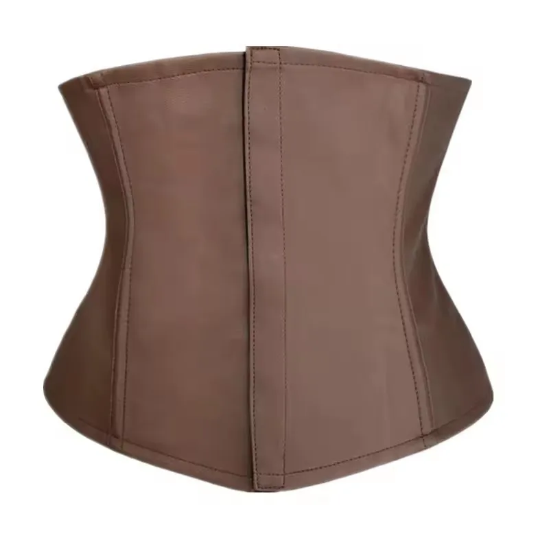 Brown PU Leather Tying Rope Steel Boning Underbust Corset Lace Up Bustier Steampunk Corset Sexy Vintage Women Bustier Top Summer