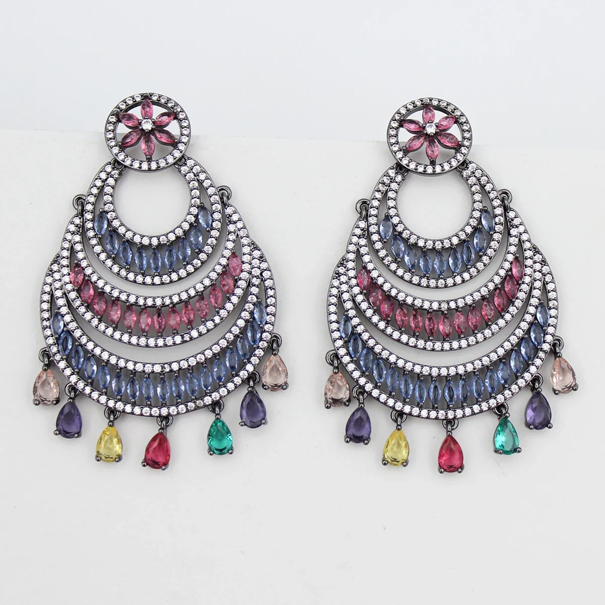 

Big Earrings for Women Half Circle Multi Layers Colorful Small Water Drop Bohemian Earrings Evening Party