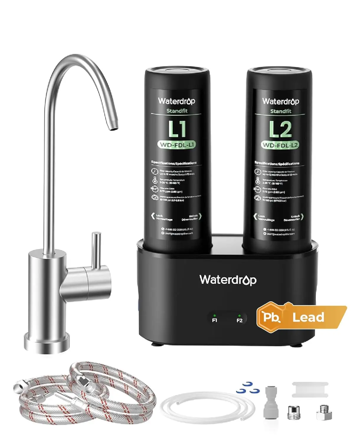 

Under Sink Water Filter System, Reduces Chlorine Lead Bad Taste, 2-Stage Filtration with Faucet and Life Indicator