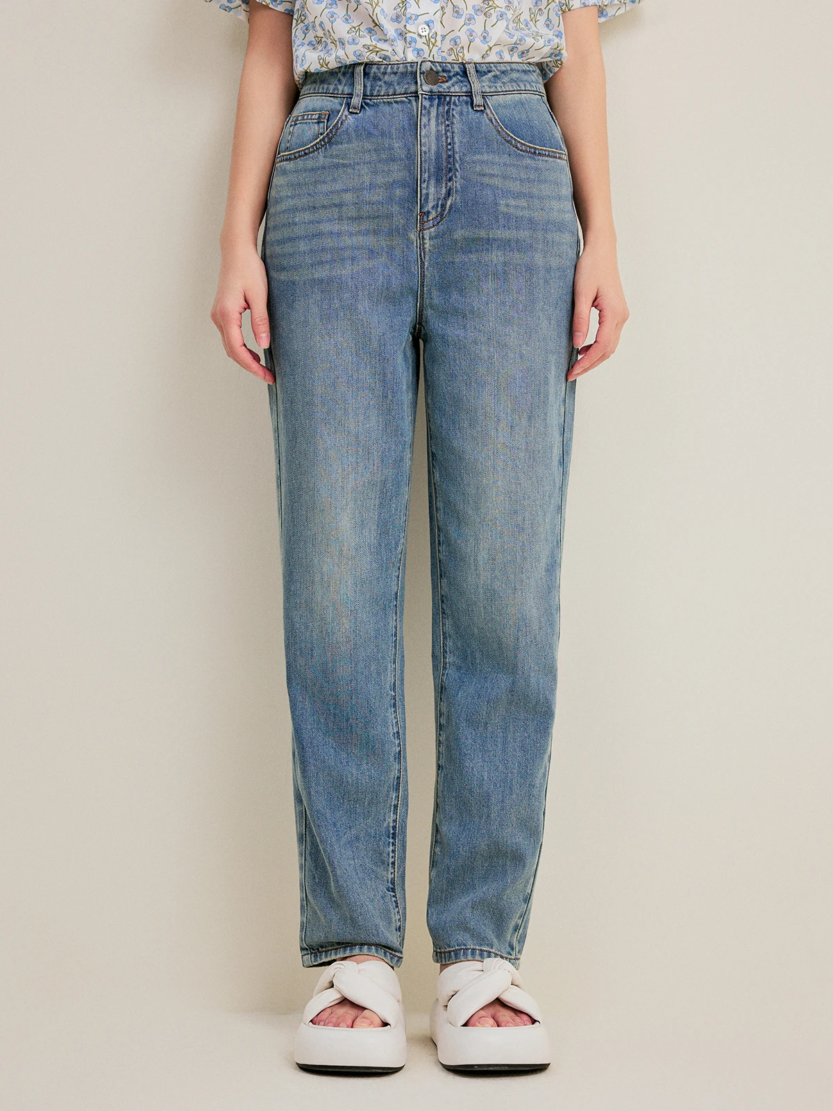 

Мягкие хлопковые джинсовые брюки с завышенной талией в стиле ретро, облегающие брюки, универсальные женские летние джинсы с узором Sla, синие длинные брюки...