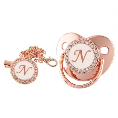 26 Letters Baby Pacifier Clip Rose Gold Bling Pacifiers Holder Silicone Soother Nipple Dummy Baby Shower Gifts - Image 14