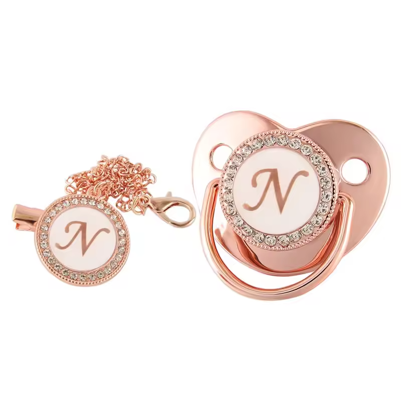 26 Letters Baby Pacifier Clip Rose Gold Bling Pacifiers Holder Silicone Soother Nipple Dummy Baby Shower Gifts - Image 14