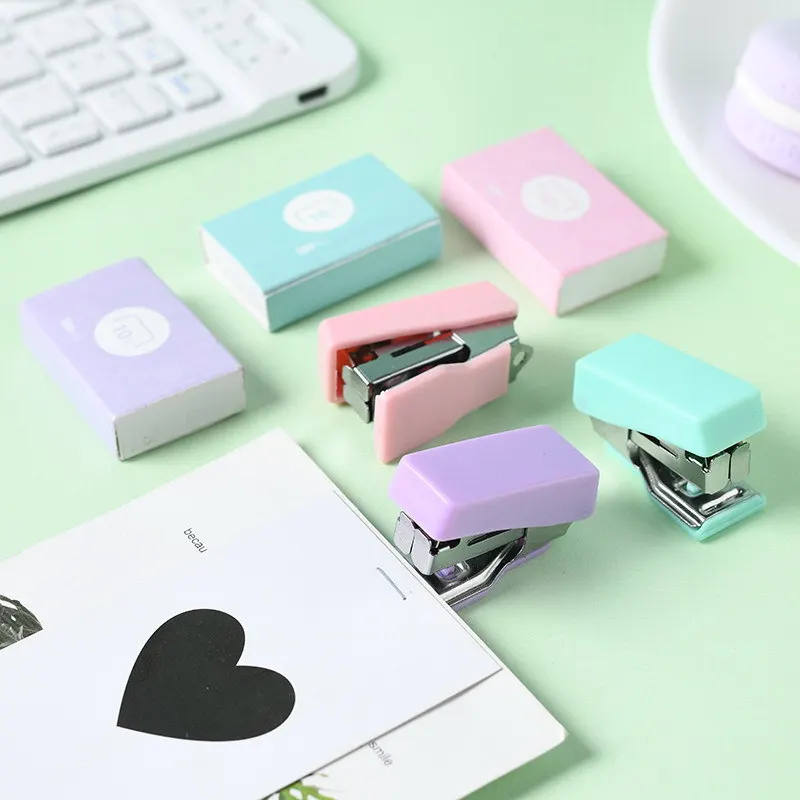 Mini Stapler with 500pcs 10# Staples Kawaii Candy Color Metal Stapler Set Mini Binder Office Binding Machine Korean Stationery