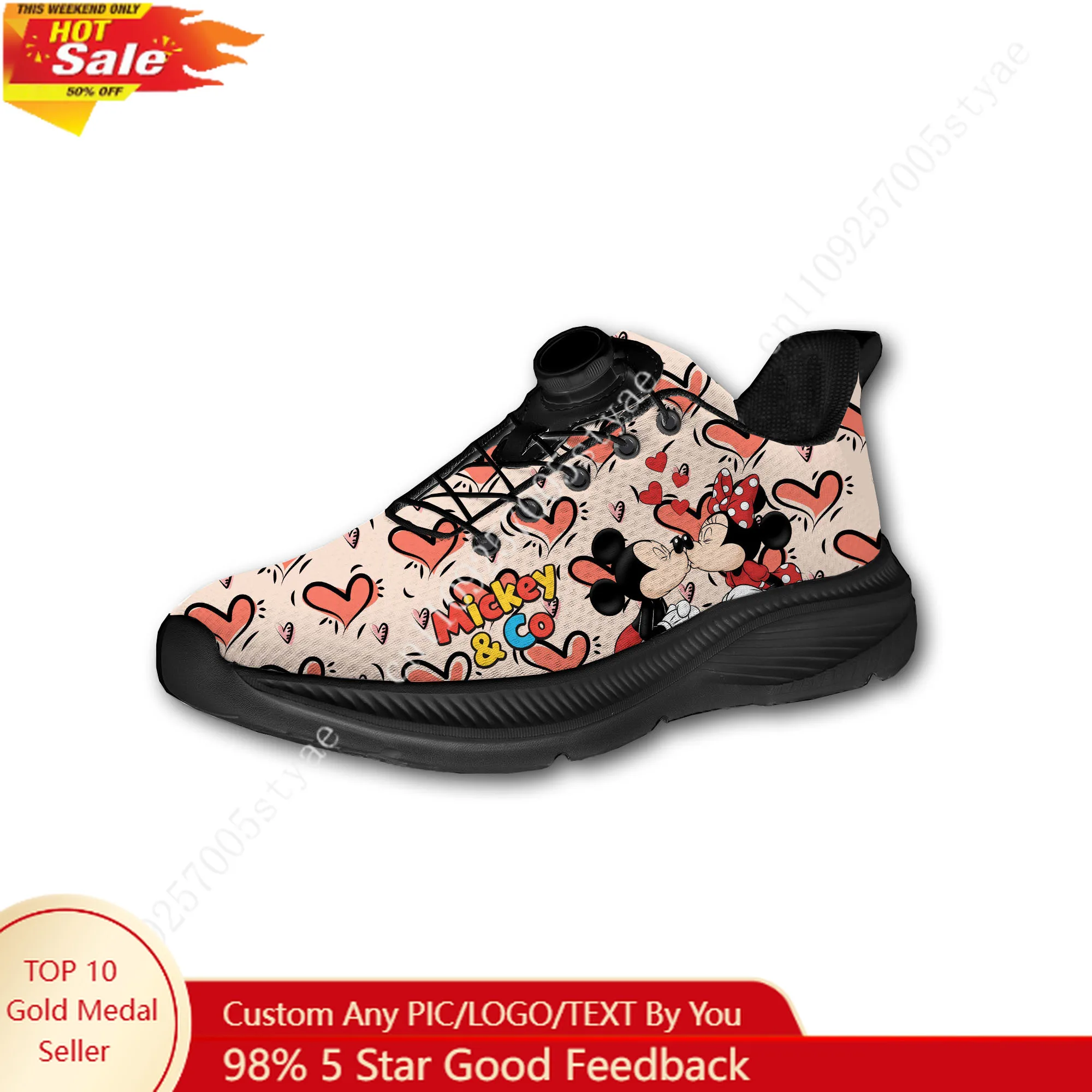 

Mickey Minnie Mouse Sport Shoes Custom Men Woman Rotating Button No Tie Shoes Design Photo Logo Sneakers Unisex Holiday Gifts