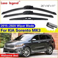 Para KIA Sorento MK3 2015 2016 2017 2018 2019 2020 limpiaparabrisas delantero trasero cepillos cortador accesorios de coche gancho J U 26 ""+ 16"" + 11""