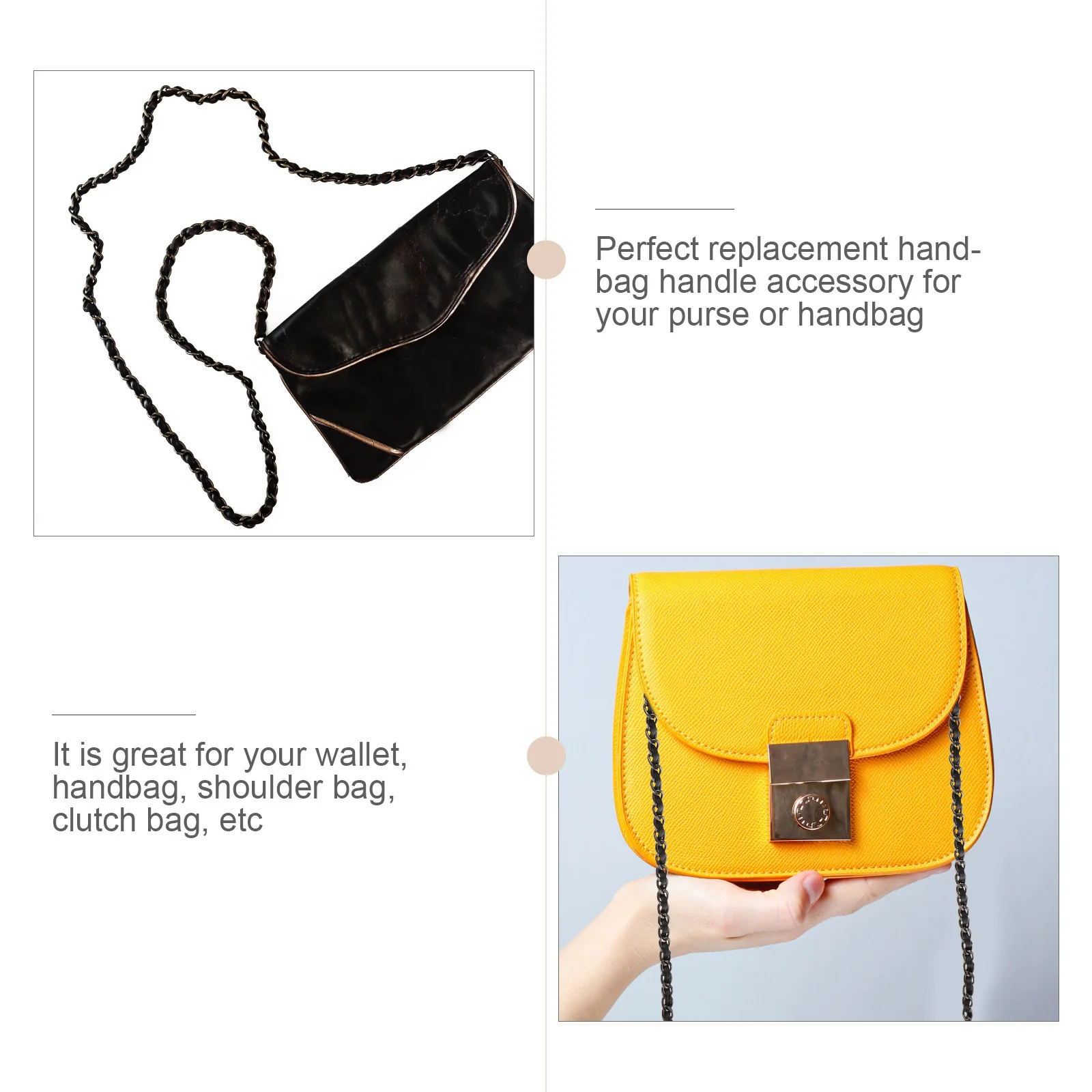 

2Pcs Metal Bag Chains Handbag Chains DIY Accessories Shoulder Strap Replacement Purse Decoration Chain for Messenger Crossbody