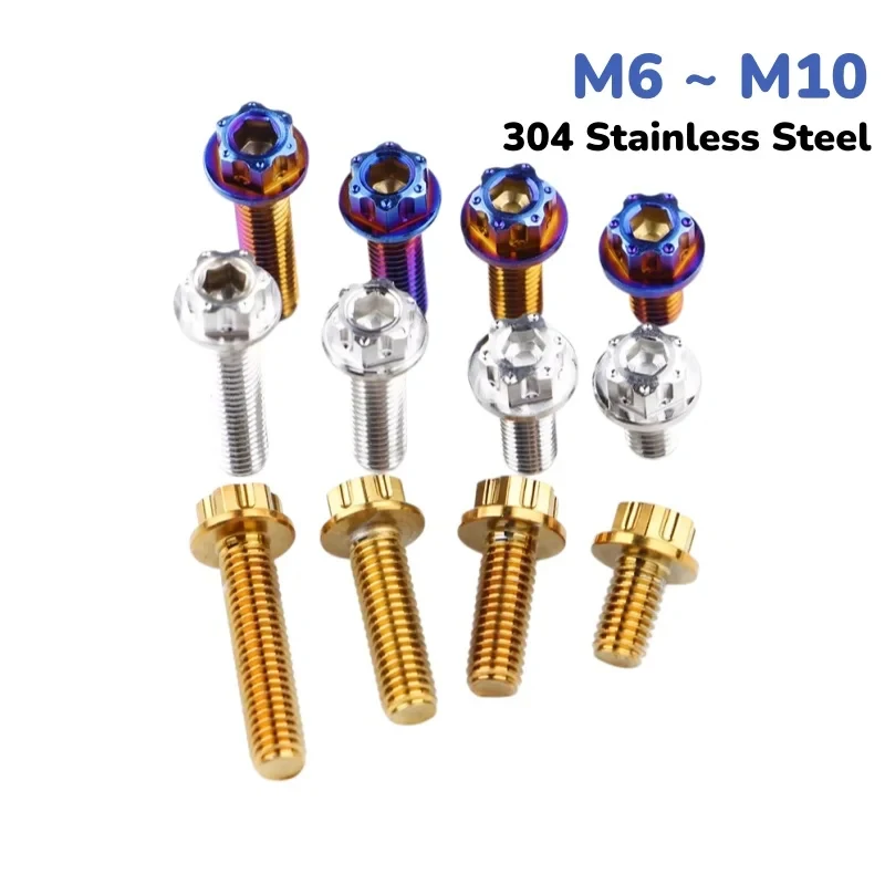 M6 M8 M10 304 Stainless Steel Flange Head Bolts Titanium Gold Blue Natural Color For Motorcycle