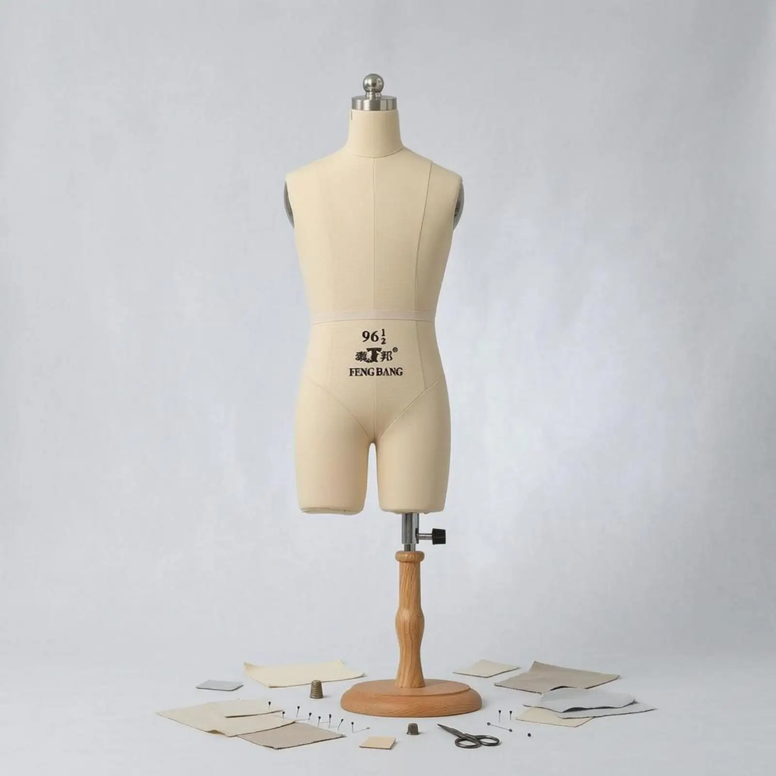 Pinnable Dress Form Mannequin for Sewing with Metal Post Wood Base Linen Split Leg Display Stand Adjustable Height