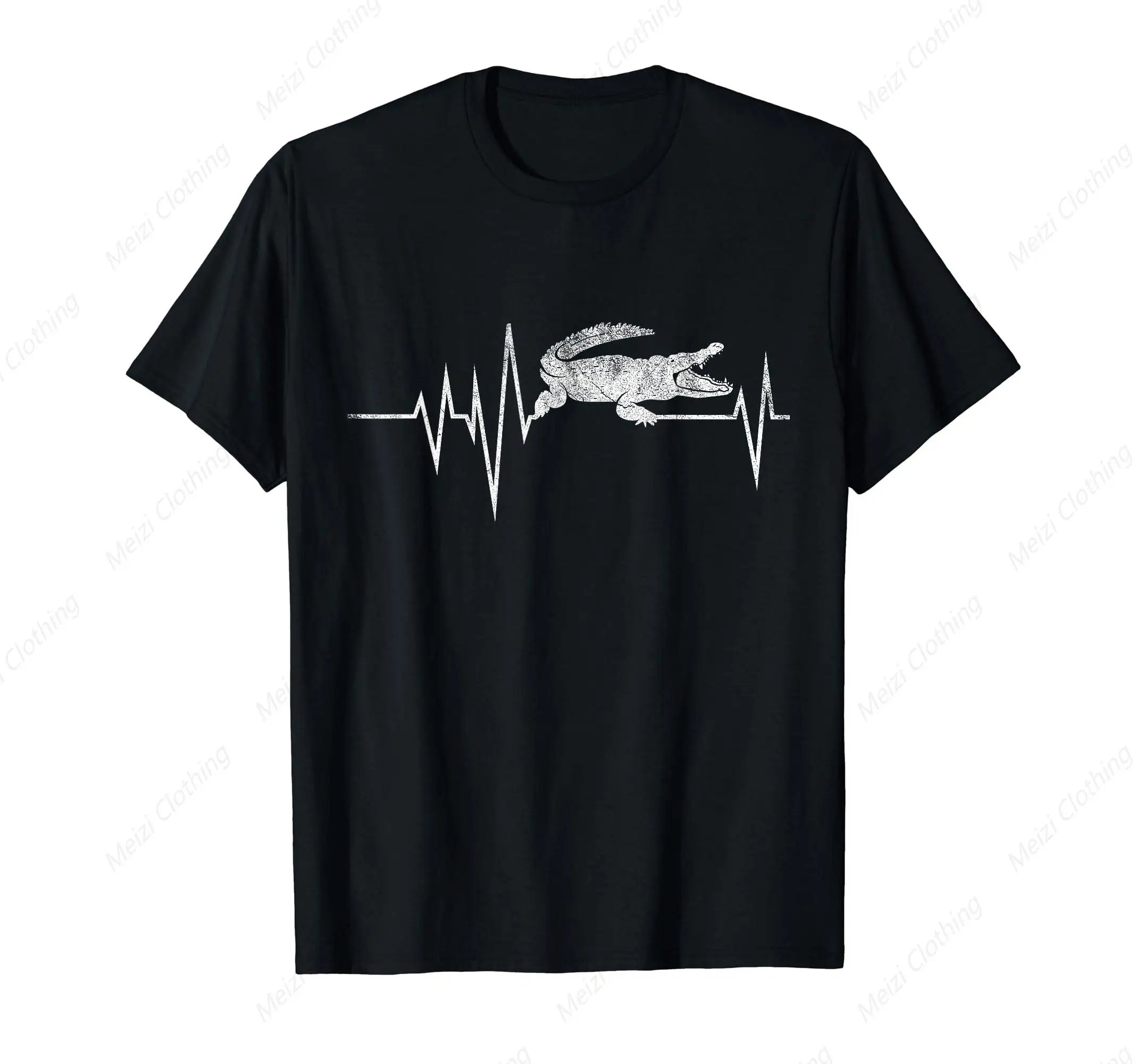 

Heartbeat Crocodile Pattern Men's and Women's T-shirts Fun Fashion Men's Cotton Casual Short Sleeves