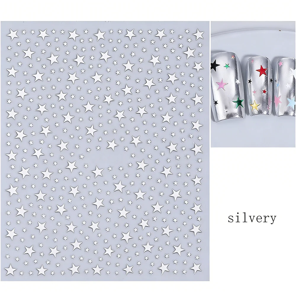 1pcs Mixed Metallic Colorful Star Nail Art Stickers Five-pointed Star Design Nail Decals Waterproof Y2K DIY Manicure Decorations