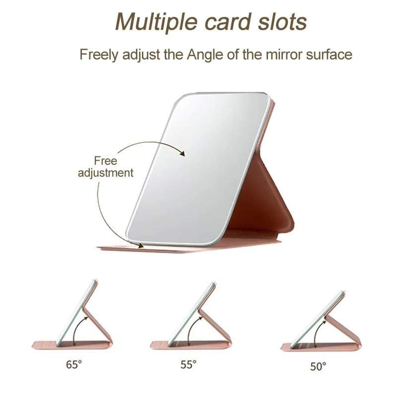 مرآة مكياج جديدة من جلد البولي يوريثان، مرآة مكياج محمولة بسيطة محمولة باليد، جيب لطيف مدمج HUAZJ08 #5