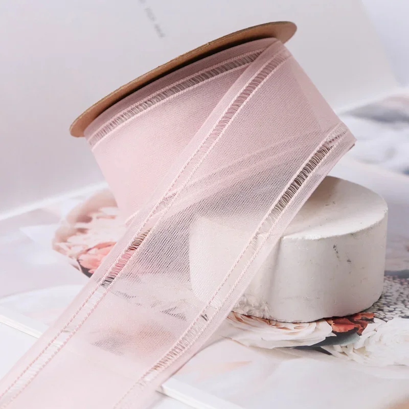 Matte Satin Chiffon Mesh Ribbon Hollow Side 7mm 10mm 16mm 25mm 40mm For Hairbow Making Crafts Handmade Accessories Bow Material