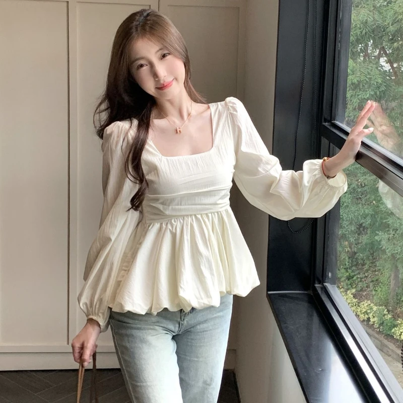 Camicie e camicette bianche da donna a maniche lunghe bellissime in promozioni Vendita di moda 2025 Elegante top corto da donna sociale Y2k