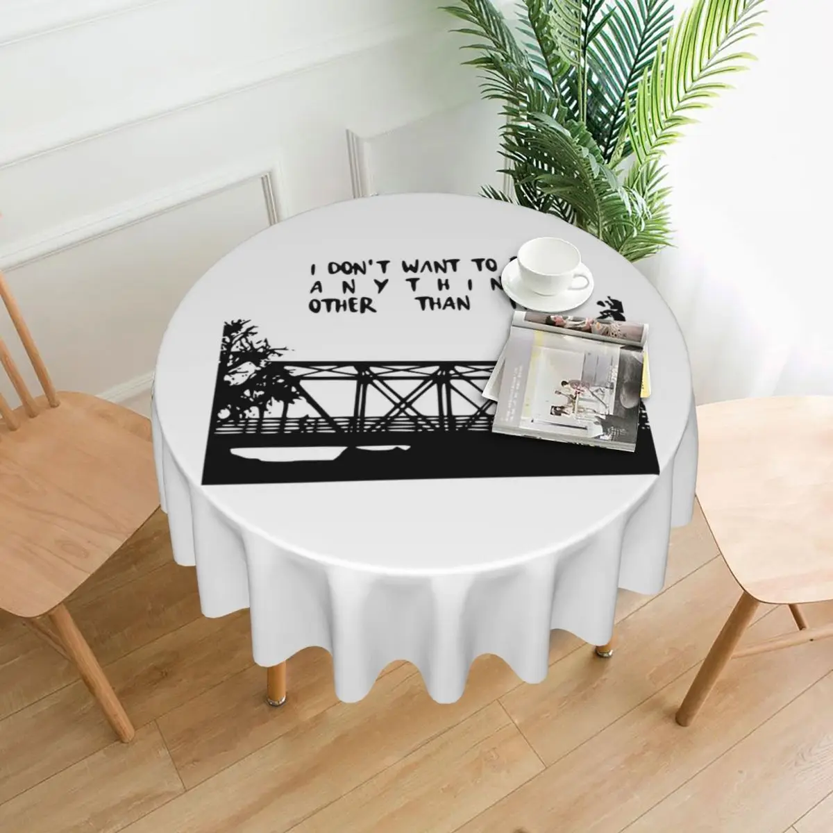 One Tree Hill- Bridge Waterproof Round Tablecloth Oilproof Table Cloth for Kitchen Events Dining Table Cover 60 inch