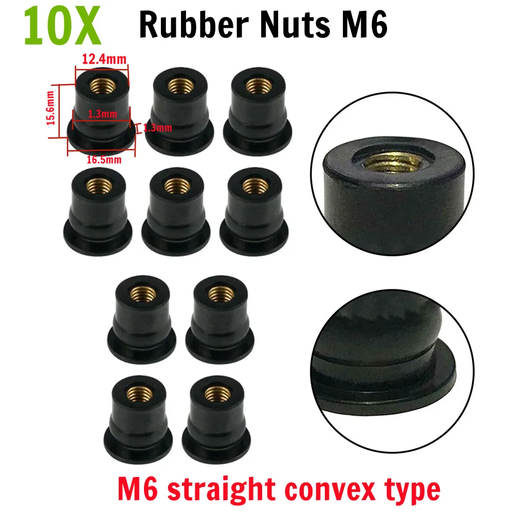 

10 шт. мотоциклетные резиновые гайки M6, обтекатель ветрового стекла, винты для мотоциклов, болты, аксессуары, монтажная панель демпфера 6 мм