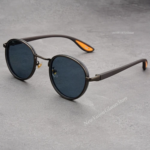 Gafas de sol de diseñador Vintage para exteriores, gafas de sol redondas de plástico y titanio de alta calidad para hombre, gafas de protección UV para mujer