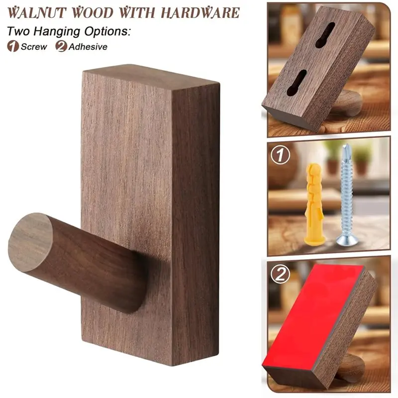 ABZC-For Decorative Key Holder, Hat Rack, Stocking Wall Hanger- 6 Pack Retro Wooden Wall Hooks,For Bathroom Entryway Closet