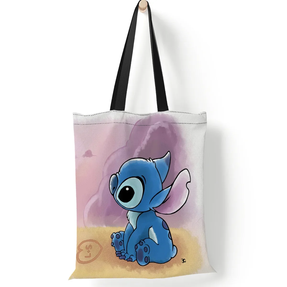 Disney Lilo & Stitch Series Female Shoulder Bag Girl Cartoon Cute Print Casual All-match Canvas Tote Bag Travel Shopping Bag