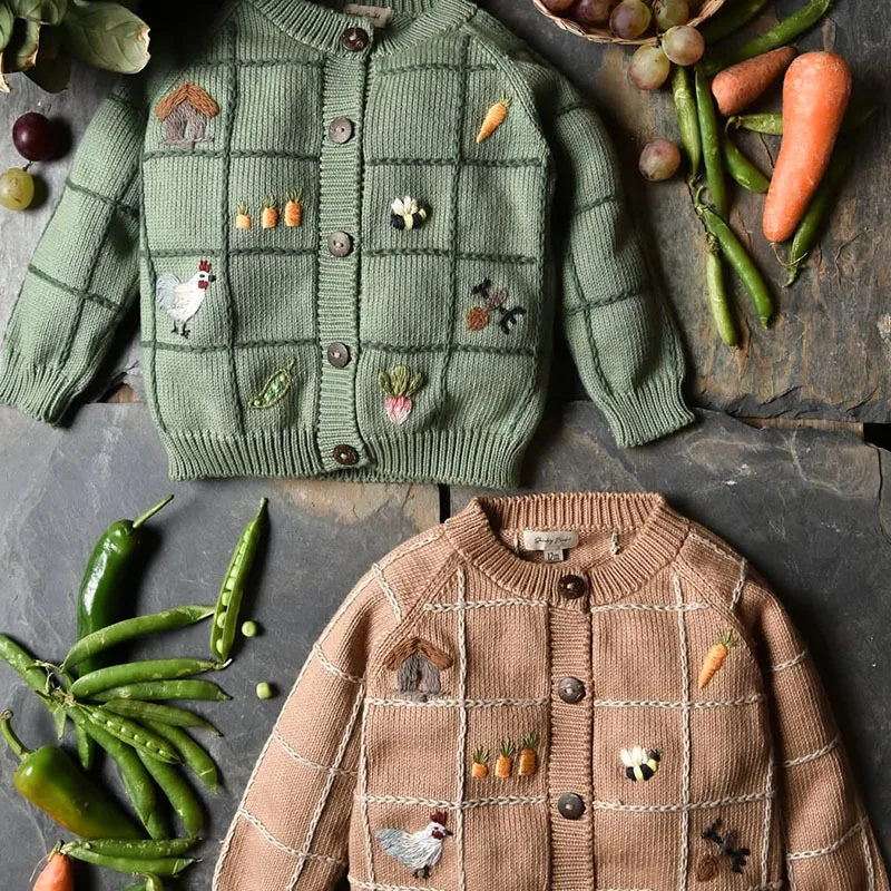 

2025 зимний новый детский вязаный сверхпрочный шерстяной свитер с длинными рукавами и вышивкой