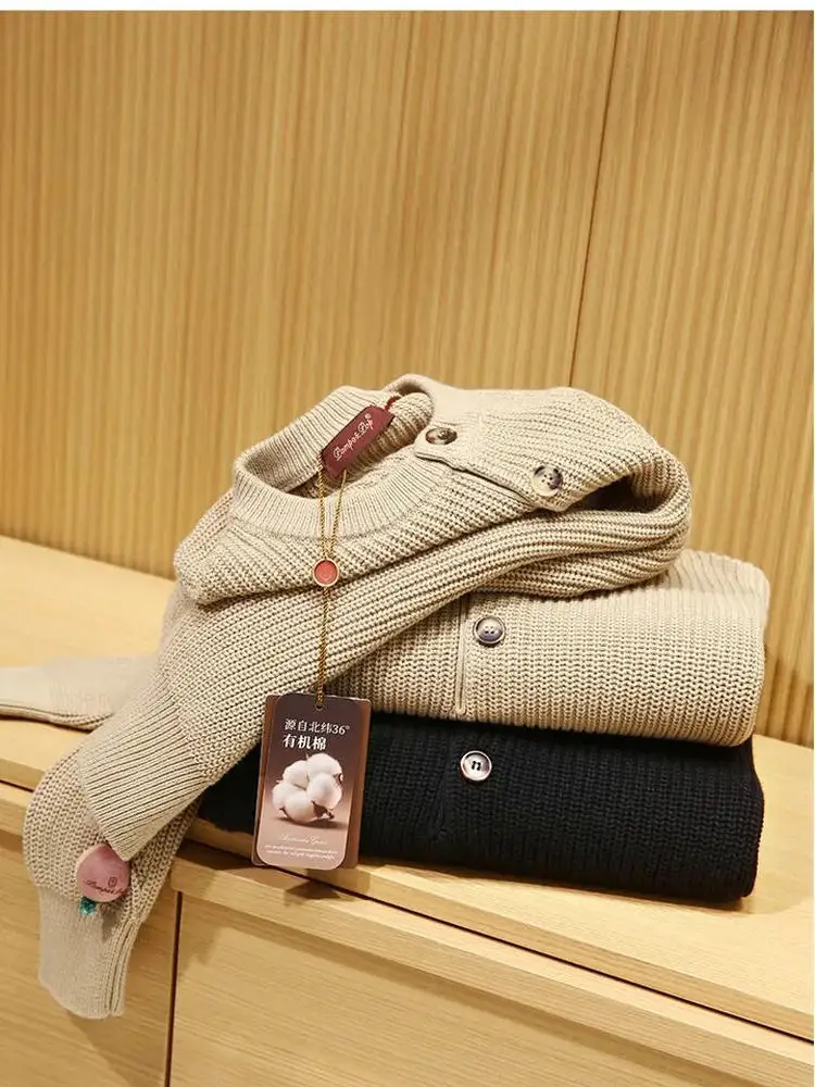 

Italian Luxury Men's Knitted Sweater Henry Collar round Ne Layering Sle Winter New Arrival High End Lazy Faion Cotton