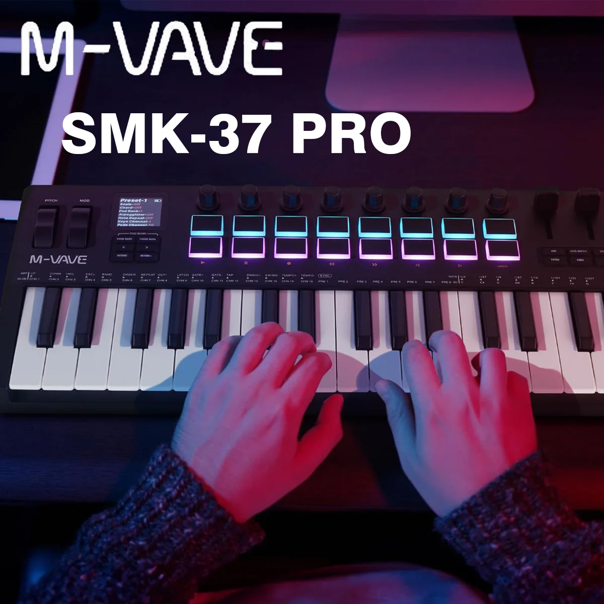 لوحة مفاتيح M-VAVE SMK-37 PRO MIDI مع وسادات RGB و8 مقابض وبلوتوث لاسلكية | مفاتيح حساسة للسرعة، محرك سينث/إنتاج الموسيقى #6