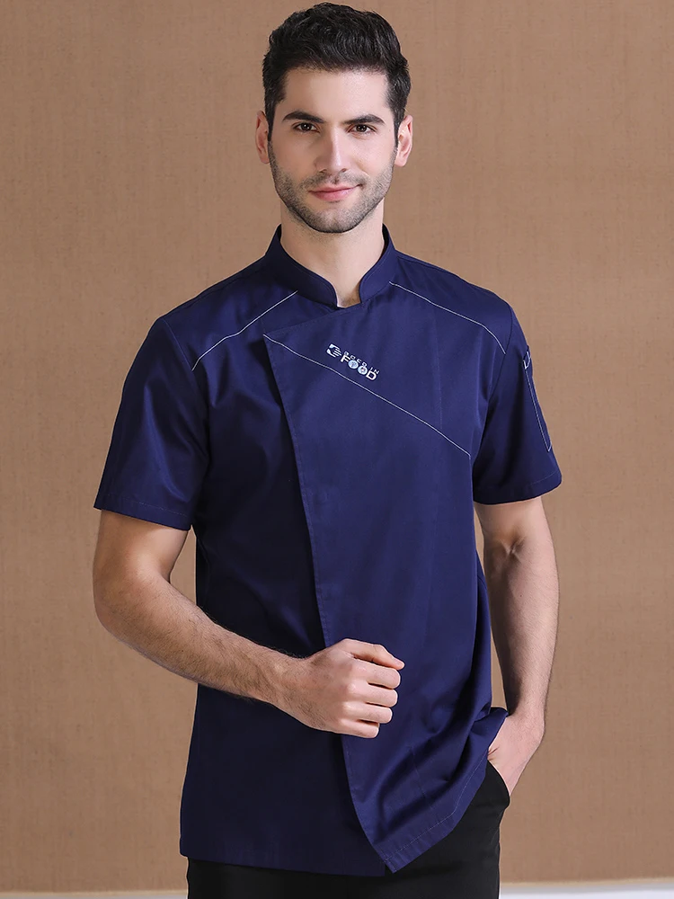 Veste de Chef d'hôtel à manches courtes pour hommes, uniforme de cuisine, uniforme de boulangerie, vêtements de travail pour Chef de café, manteau de serveur de Bar