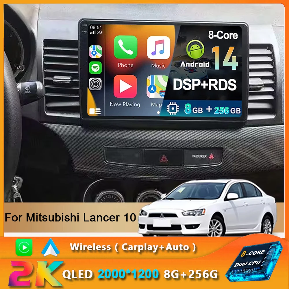 

2din Android 14 Carplay Car Radio for Mitsubishi Lancer 10 CY 2007 - 2017 Multimedia Video Player 2 Din GPS IPS 4G Stereo DVD