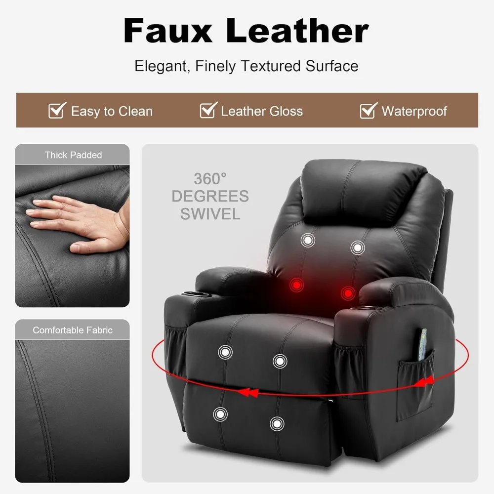 Fauteuil, schommelstoel met massage en warmte, 360° °   Draaibare fauteuils, handmatige schommelfauteuil met afstandsbediening