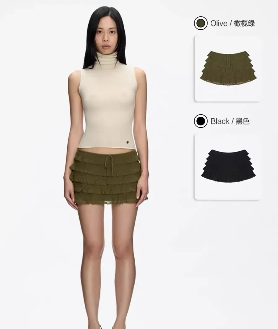

Tank black low rise cake skirt cute and sexy green mini mini skirt A-line skirt