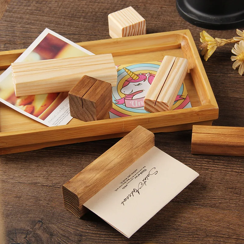 Natural Wood Memo Clips Wooden Card Photo Holder Clamps Stand Card Desktop Message Crafts for Wedding Party Events Decoration