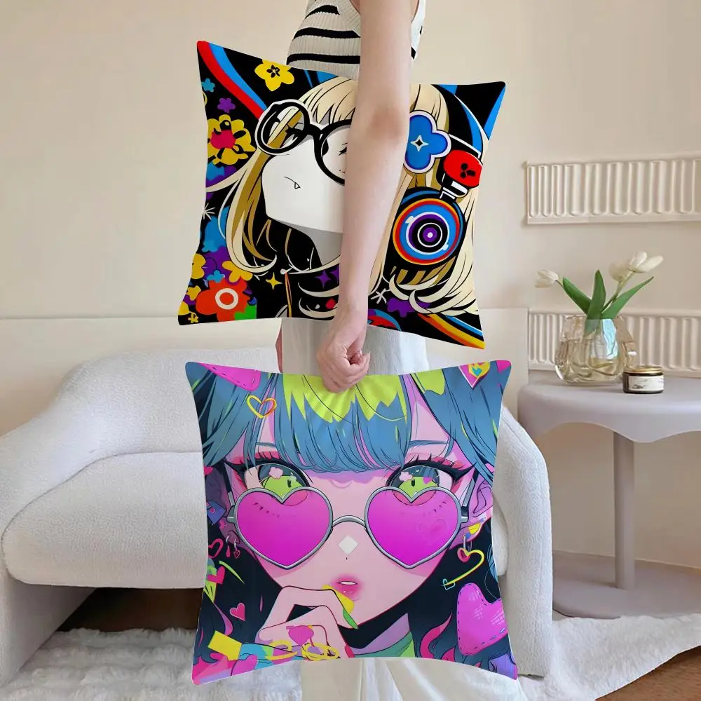 Fashion Pop Art Anime Street Graffiti Cushion Cover Washable Linen Pillowcase Soft  for Daily Sofa Bed Home Room Decor