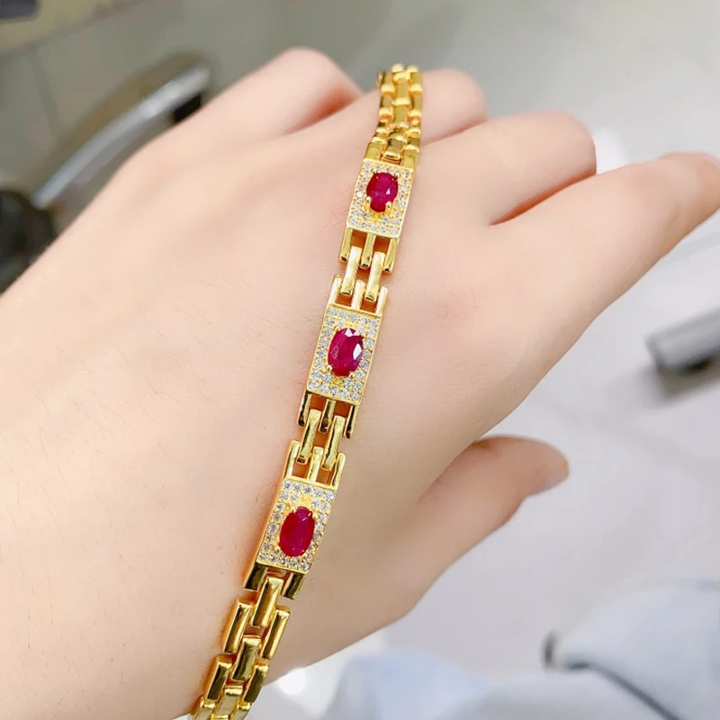 Natural Ruby Bracelet for women silver 925 jewelry luxury gem stones 18k gold plated free shiping items