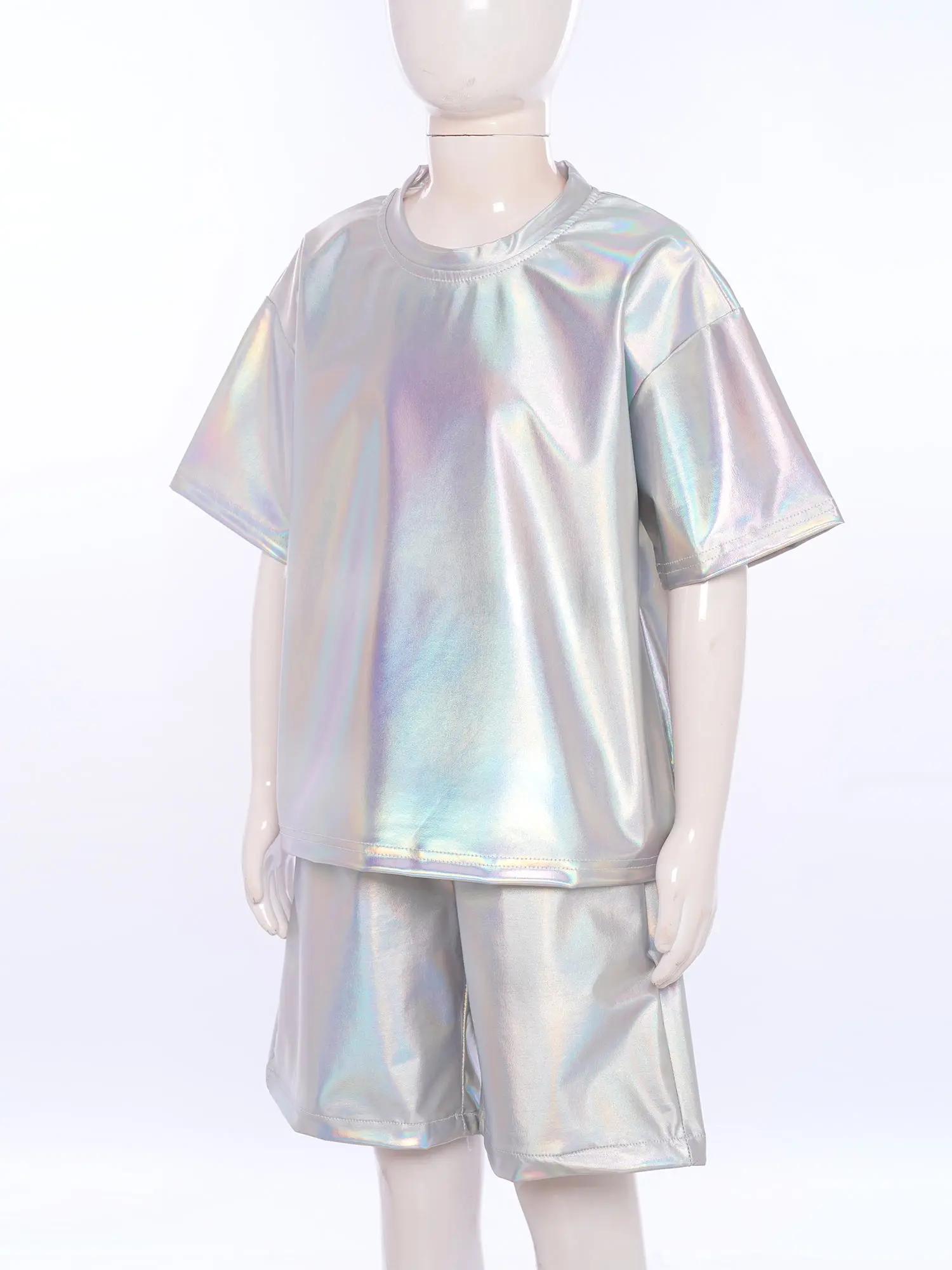 أزياء أطفال بنين الهيب هوب رقص الجاز الزي قصيرة الأكمام لامع تي شيرت مع جيوب حزام مطاط السراويل أداء مجموعات #2