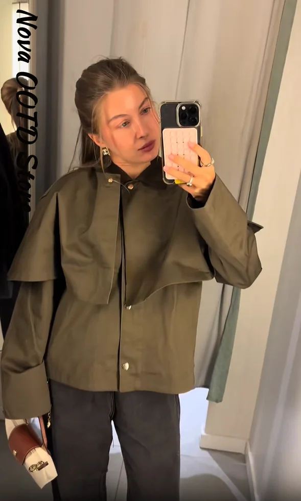 Повседневная зеленая куртка с шалевым воротником, женская свободная однобортная куртка с лацканами и длинными рукавами, осень 2024, женская шикарная верхняя одежда, новинка Повседневная зеленая куртка с шалевым воротником, женская свободная однобортная куртка с лацканами и длинными рукавами, осень 2024, женская шикарная верхняя одежда, новинка