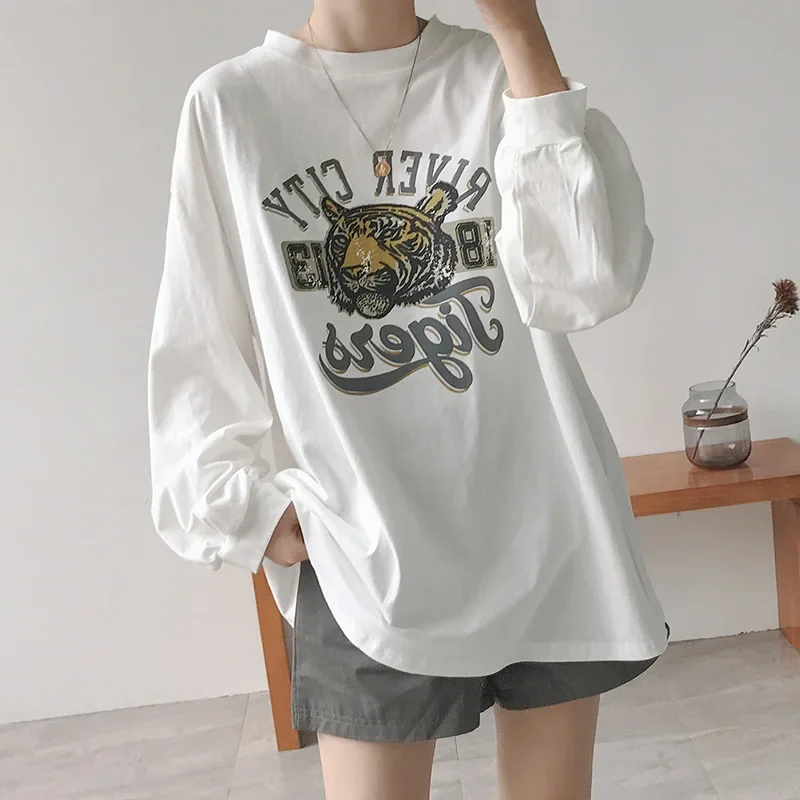 2023 Autumn New Korean Style Loose Fit Long Sleeve T-shirt For Women Student Top Crew Neck Design Fashion Clothing Wholesale