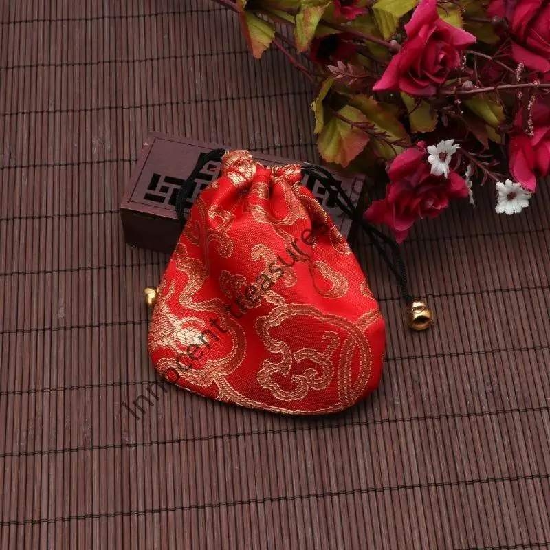 3XUA Bolsa joias brocado seda com cordão para presentes Bolsa moedas Bolsa doces bordada