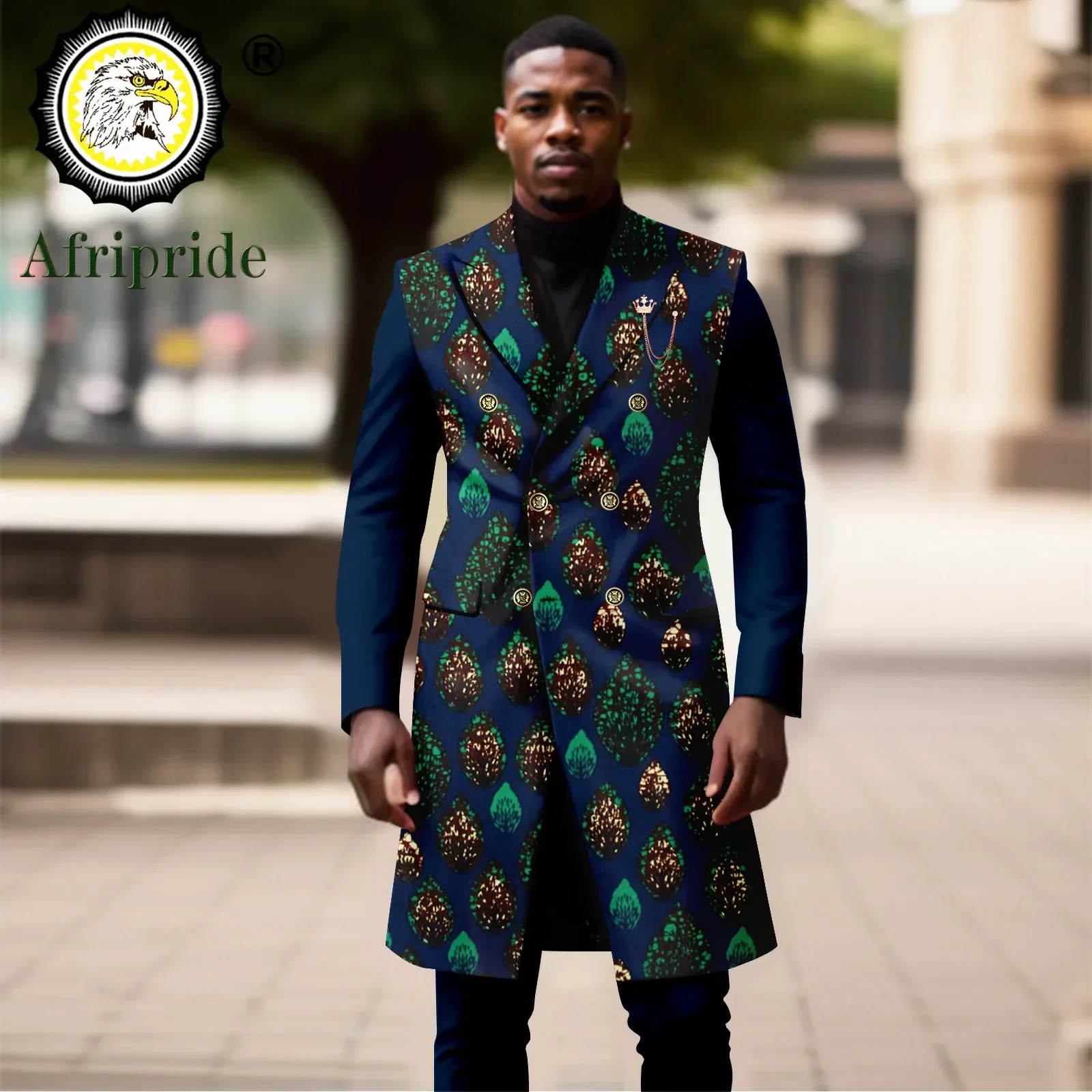 African Suits for Men Double Breasted Full Sleeve Slim Fit Chian Blazer and Trousers Set Dashiki Clothes Print Outfits A2316080