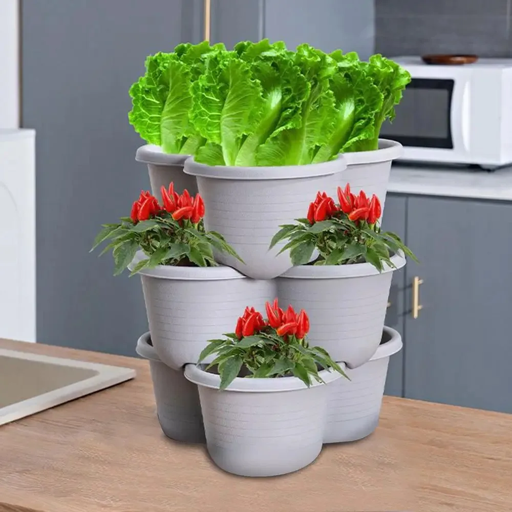 Vertical Tower Stackable FlowerPot Plastic with Movable Casters Flower Pot Multi-layer Strawberry Planter Tower