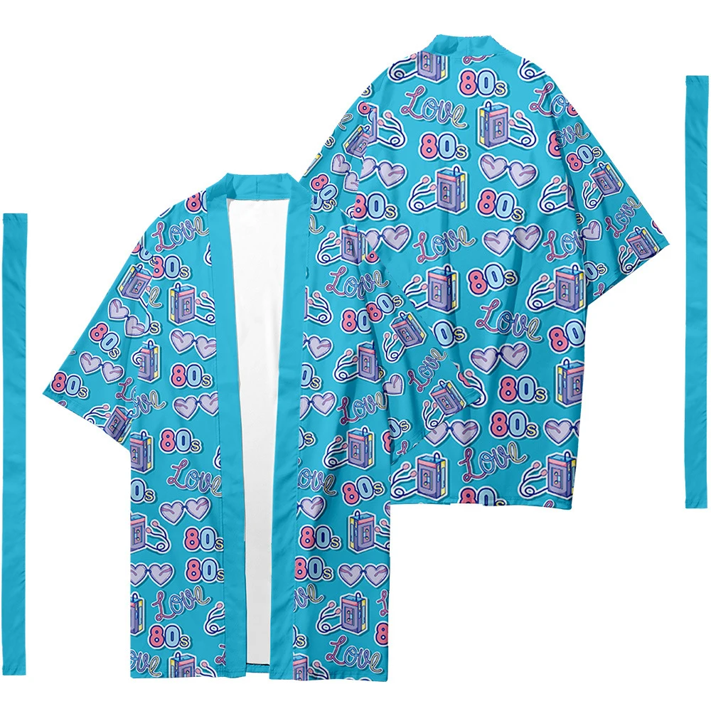 

Men's Japanese Long Kimono Cardigan Men's Samurai Costume Kimono Pop Art Pattern Kimono Shirt Yukata Jacket 4