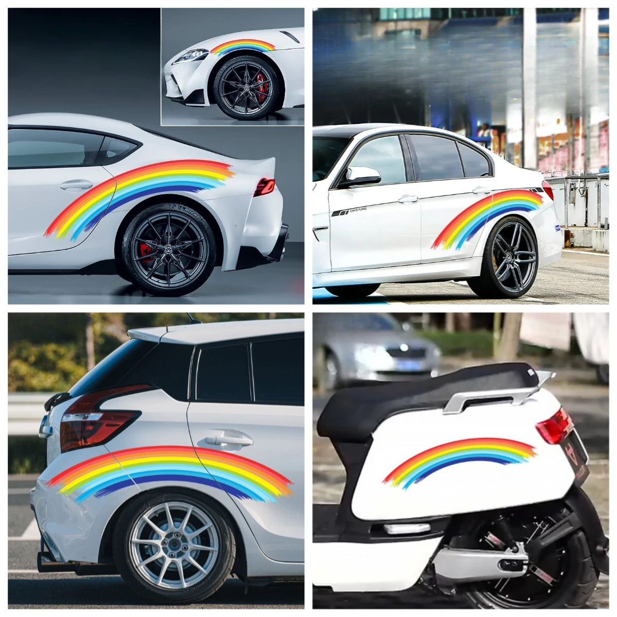 

Rainbow Car Sticker - Scratch Cover Decorative Flames Decal, Waterproof for Car Doors, Hood & Bumpers
