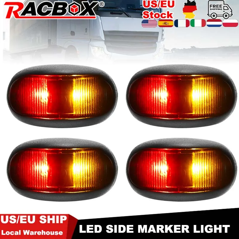 2/4pcs 2 Led Truck Trailer Led Side Marker Lights Indicator Lamp Red Yellow Clearence Light For Suv Van Lorry Bus 12V 24V  ﻿