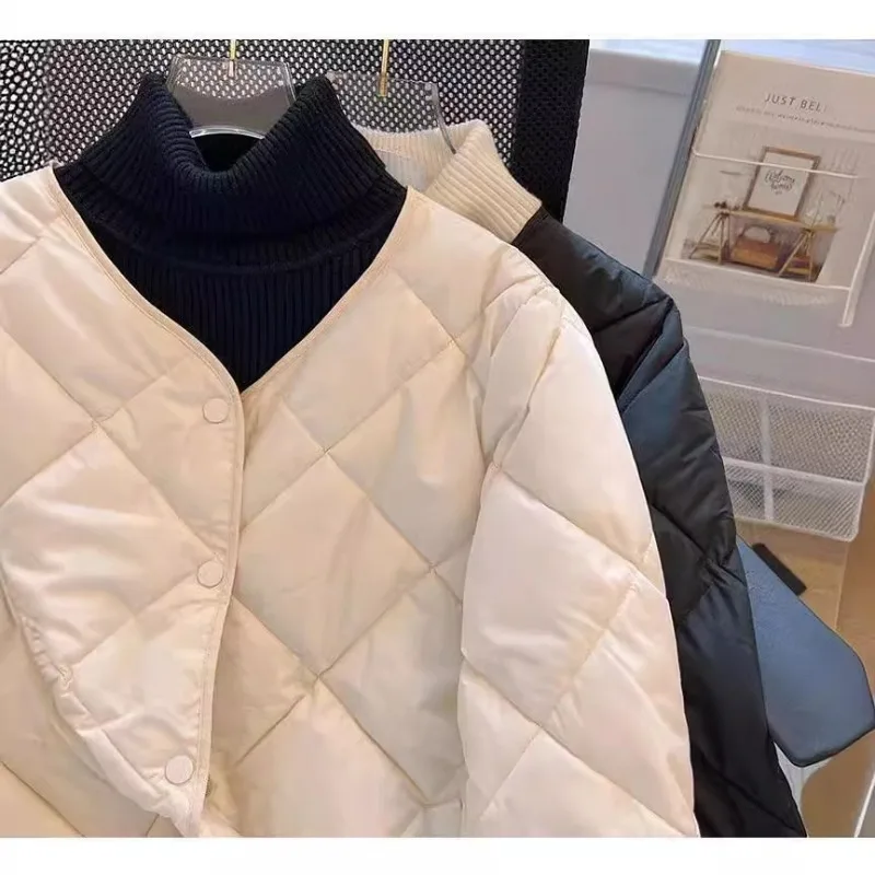 Womens Korean Short Lightweight Cotton Jacket Autumn New Quilted Jacket Outerwear Single-breasted Long-sleeved Top Trendy Parkas