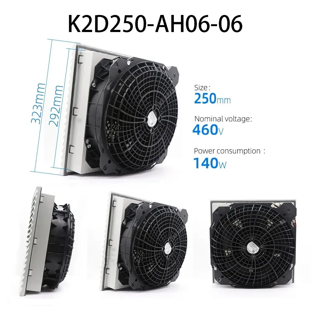 High-Airflow Filter Fan AC 400V 93/140W 0.17/0.21A K2D250-AH06-06 Industrial Cabinet Cooling