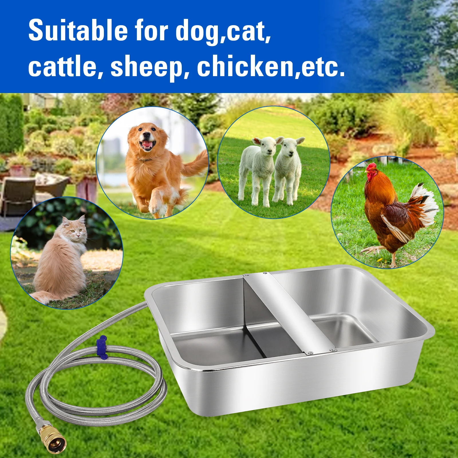 Large-Capacity 13.5L Stainless Steel Dog Water Bowl Anti-Fall Durable Dispenser Automatic Drinking Basin Feeding Basin Livestock