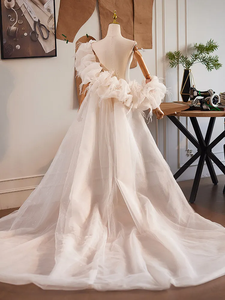 White Handmade Large Shawl Evening Dress Accessories Catwalk Performance High-end Luxury Tail Vestido De Novia