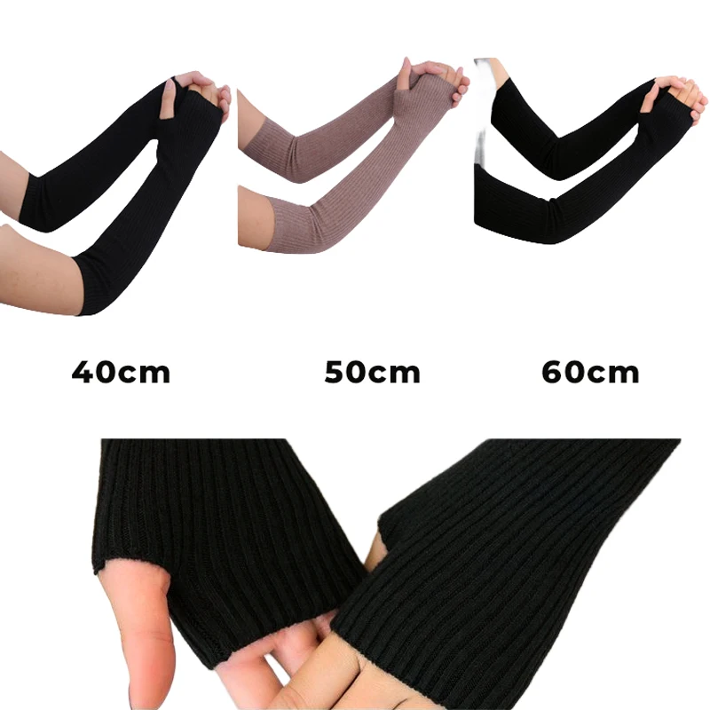 Ladies' Cashmere Blended fingerless long gloves Arm Warmer winter wool blend knit mitten white for women 40cm 50cm 60cm Length