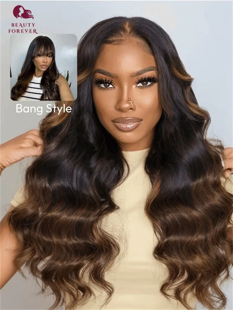 

Beautyforever Chestut Brown Loose Wave Human Hair Wig 7x5 Bye Bye Knots Highlights Brown Color Glueless Wig Ready to Wear