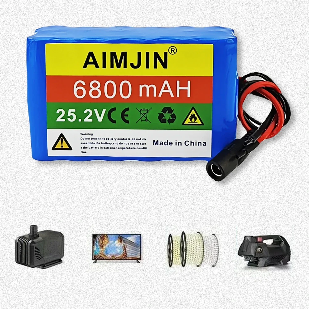 Batería de 24V 6S2P 6800mAh 18650 25,2V Paquete de batería de litio con enchufe opcional BMS + cargador 25.2V2A