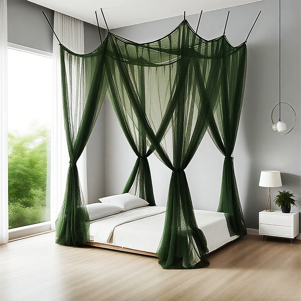 

Сетка от комаров для спальни Роскошная четырехдверная подходящая для двуспальных и двуспальных кроватей сетка элегантная Зеленая Сетка декор для спальни Навес